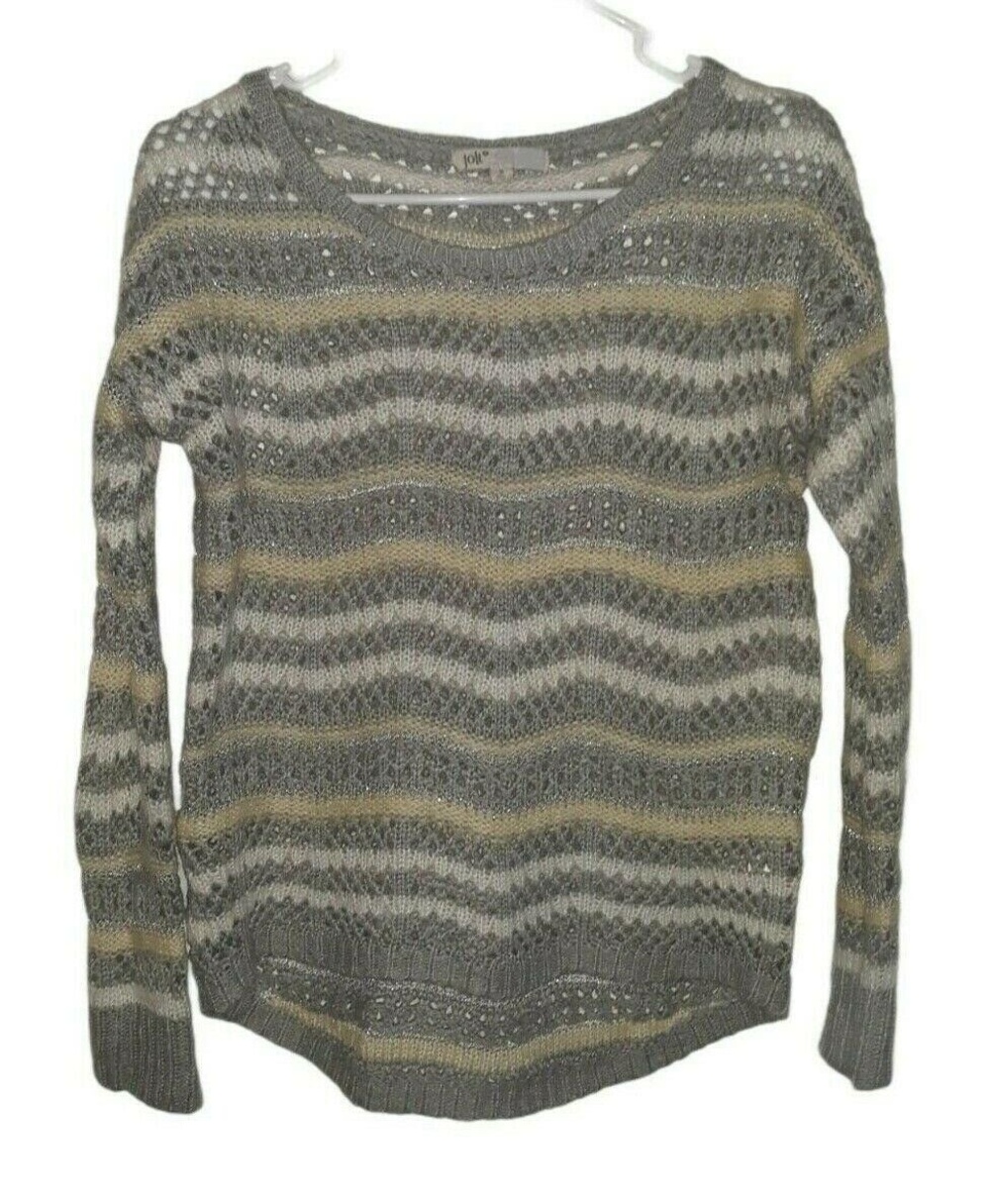 Jolt Women's Sweater Size S Striped Metallic Silver Thread Loose Weave